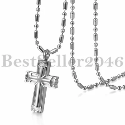 Colar pingente lembrança urna cinzas cremação memorial cruz de aço inoxidável 22" - Imagem 1 de 4