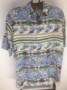 Vintage Campia Moda Men's L Tribal Hawaiian Aloha Shirt Geometric Tribal - Picture 1 of 6