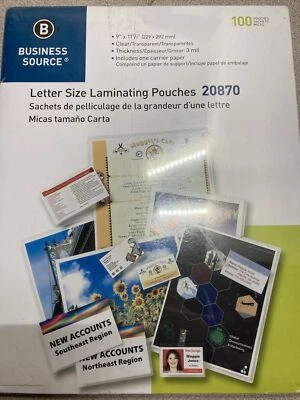 Business Source Laminating Pouches Letter 3Mil 9"x11-1/2" 100/BX Clear 20870 - Image 1 of 3