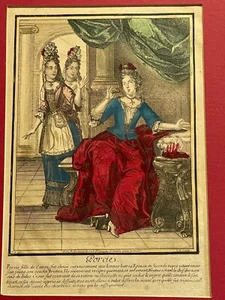 Mujer Grabado N. Bonnart Coloreado a Mano Finales 1600 Francés Original!! Porcie - Imagen 1 de 23