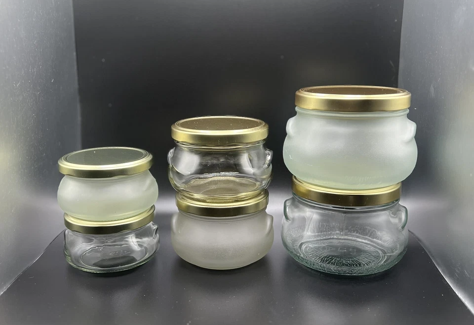 1 Italian Made Beautiful 21oz 12oz 7oz Glass/frosted Squat Bulb Jar w/Metal Lid - Image 1 of 4
