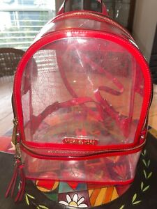 MICHAEL KORS CLEAR RED PATENT TRIM LOGO BACKPACK 100% AUTH LOCATED IN USA