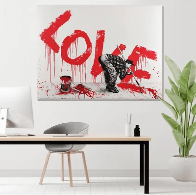 BANKSY PRINT ON STRETCHED CANVAS GRAFFITI MAN RED LOVE ART - image 1 of 4
