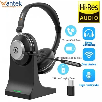 Bluetooth 5.3 Headset mit Mikrofon USB Dongle Ladestation Kabellos Kopfhörer - Bild 1 von 4