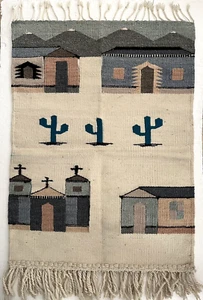 Vintage Artesanias Rya Church Scene Art Décor Woven Hanging Wall Tapestry - Picture 1 of 10