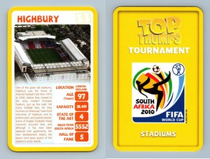 Highbury - South Africa 2010 Stadiums Top Trumps Tournament Card