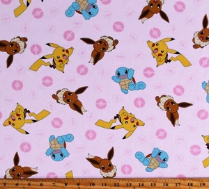 Cotton Pokemon Video Games Characters Pikachu Pink Fabric Print by Yard D187.25 - Picture 1 of 1
