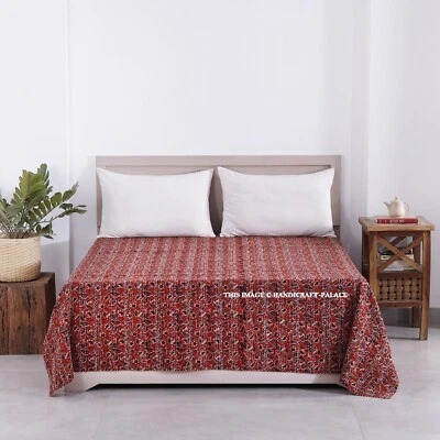 Boho Hand Blockdruck Kantha Decke King Size Schlamm Tagesdecke Indisch Bettbezug - Bild 1 von 4