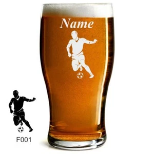 PERSONALISED 1 PINT TULIP BEER GLASS LASER ENGRAVED WITH FOOTBALL DESIGN - Picture 1 of 9