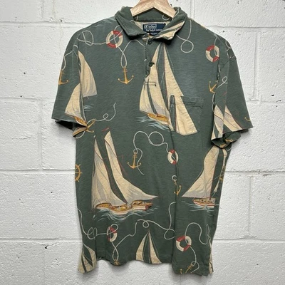 Camisa Polo Ralph Lauren Vintage Estampado Completo Cuello "Navegación" Para Hombre Mediana Foto 1 de 4