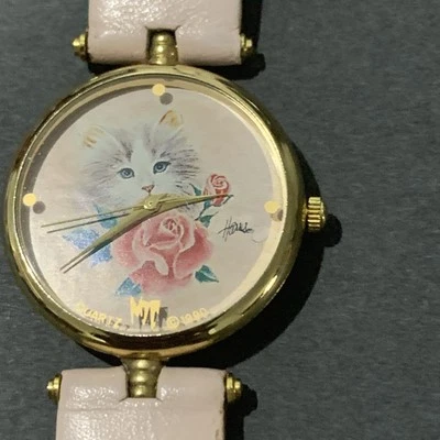 RARE Harrsion Vintage 1990 Quartz Cat Rose Watch Bezel Stainless Steel Vx10 - Image 1 of 4