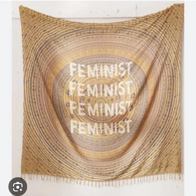 Urban Outfitters " Feminist "Floral Wall Tapestry Medallion Boho Dorm decor gold - Image 1 of 4