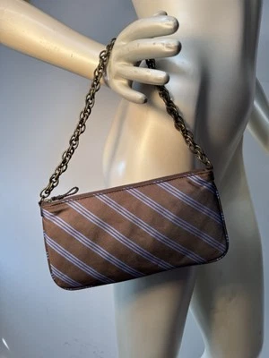 J.Crew NWT Brown & Blue Striped 100% Silk Small Shoulder Bag - Image 1 of 4