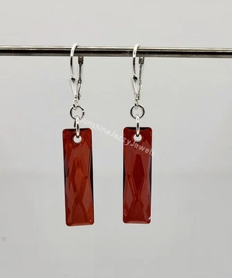 Pendientes baguette 6465 m/w plata esterlina cristal Swarovski rojo magma reina Foto 1 de 3