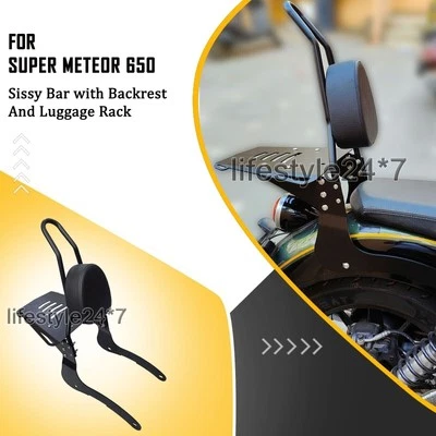 For Royal Enfield "Sissy Bar & Backrest and Luggage Rack Black" Super Meteor 650 - Image 1 of 4