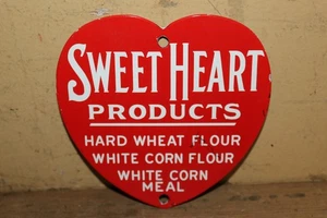 Letrero de metal de porcelana puerta harina de maíz trigo productos Sweet Heart de colección - Imagen 1 de 4