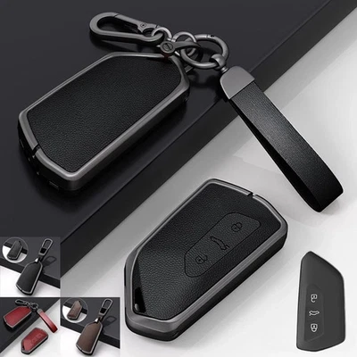 Zinc Alloy Leather Car Key Case Cover For VW Tarraco ID.4 ID.3 MK4 Golf 8 Skoda - Image 1 of 4