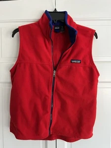 Vintage Patagonia Kids Fleece Vest Size 10 Medium Red Blue, Full Zip, Pockets - Picture 1 of 9