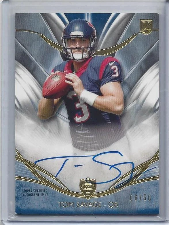 TOM SAVAGE 2014 TOPPS SUPREME BLUE TEXANS ON CARD ROOKIE AUTO RC #D 6/50 - Image 1 of 1