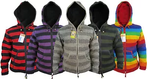 Striped Woolen Wool Nepalese Fleece Lined Hippie Knitted Festival Jacket Hoodie - Picture 1 of 11