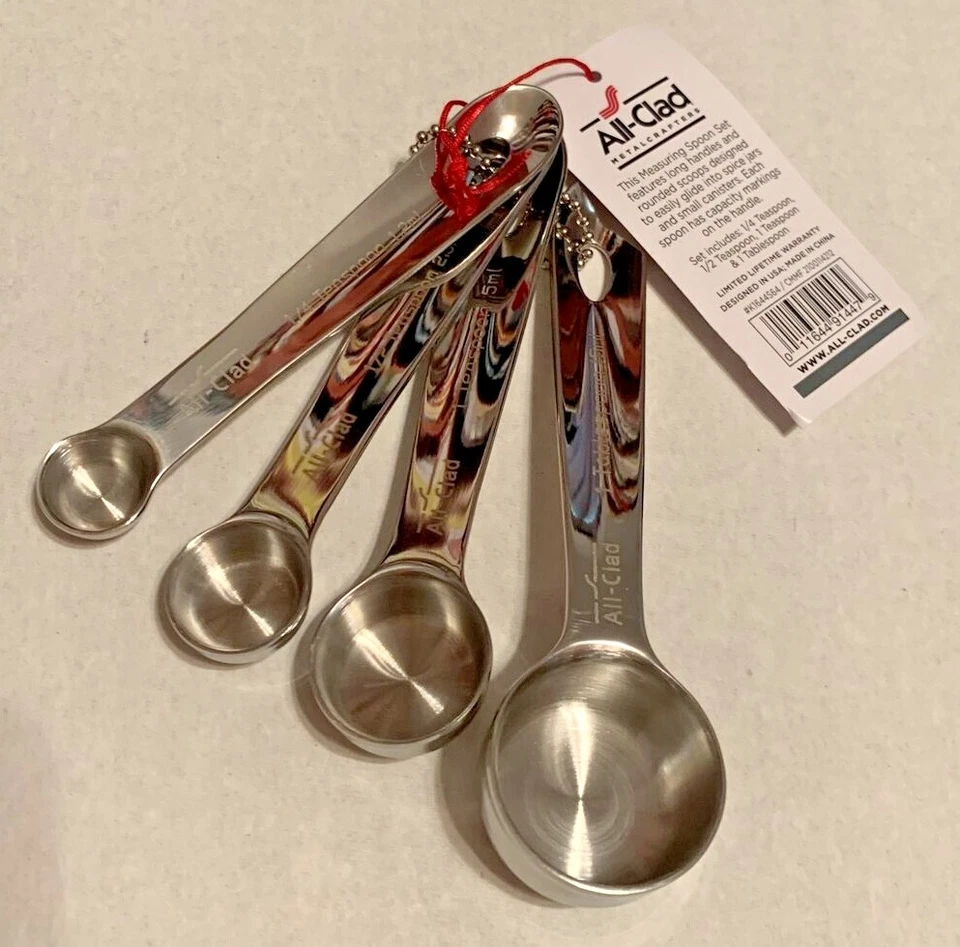 All-Clad Measuring Spoon Set of 4 Stainless Steel Standard Size Brand New Tags  - Image 1 of 4