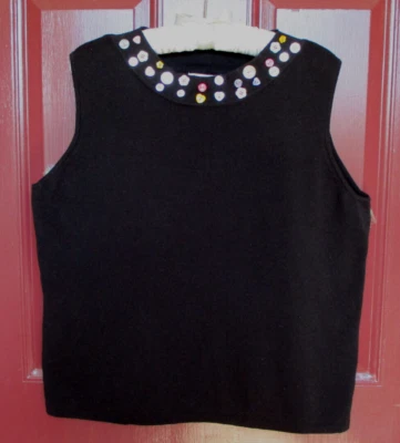 CLEARANCE Studio Works UK Sleeveless Blouse XL Black Colorful Buttons Cotton  - Image 1 of 4