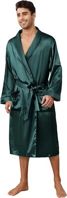 Roupão de cetim masculino – Roupão de banho leve luxuoso quimono de seda com colarinho xale - Imagem 1 de 4