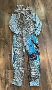 Kids Jurassic World Blue Dinosaur Pajamas Thin Fleece Footless Hooded, Size L - Picture 1 of 7