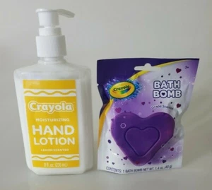 Crayola Hand Lotion Moisturizing Lemon Scented 8 Fl oz + Grape Scented Bath Bomb - Picture 1 of 2