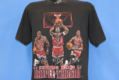 vtg 90s CHICAGO BULLS JORDAN PIPPEN GRANT NBA TRIPLE THREAT t-shirt BASKETBALL M - Image 1 of 4