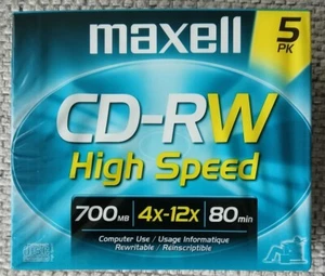 Maxell CD-RW 5 Pack 700 MB 80 minutes BRAND NEW - Picture 1 of 3