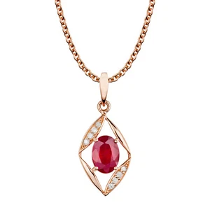 10k Rose Gold Genuine Oval Ruby and Diamond Pendant Necklace - Picture 1 of 5