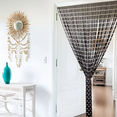 Cortina de puerta con cuentas de bambú hecha a mano de 79 pulgadas colgante armario divisor decoración rústica Foto 1 de 4