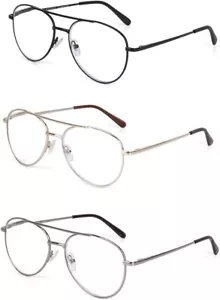 3 Pack Aviator Style Metal Frame Blue Light Blocking Reading Glasses, +1.25 - Picture 1 of 6
