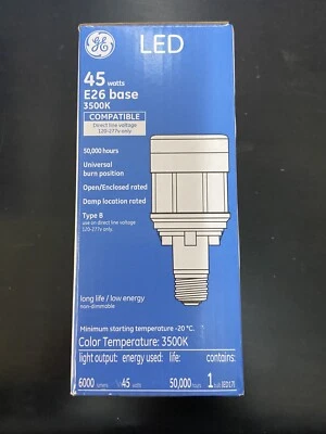 GE LED45ED17/835 E26 Bulb, 45W, 6000 Lumens, 3500K, Direct Line Voltage 120/277V - Image 1 of 2