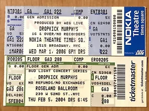 DROPKICK MURPHYS 2 TICKET STUB LOT 04/06 2/5/2004 & 3/1/2006 ROSELAND NOKIA NYC - Bild 1 von 2