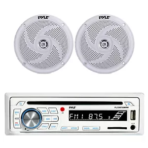 Pyle Bluetooth CD Player Radio Receiver, 2x 5.25" 180W White Marine Speakers - Picture 1 of 4