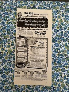 Vintage 1949 Presto Cookers Print Ad Canners Cookware Ad Only - Picture 1 of 7