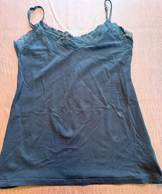 Top cami sin mangas azul marino antiguo para mujer talla mediana ribete de encaje negro Foto 1 de 3