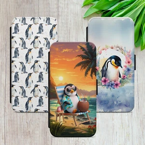 PENGUIN FLIP FOR IPHONE SAMSUNG GOOGLE TROPICAL ART GIFT WALLET PHONE CASE COVER - Picture 1 of 36