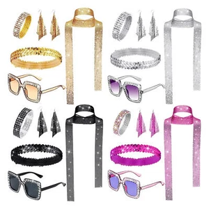 70's Women Costume Accessories Scarf Glasses Retro Disco Set Girls Party Outfits - Picture 1 of 14