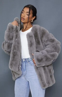 grey faux fur bubble vertical coat - Image 1 of 4