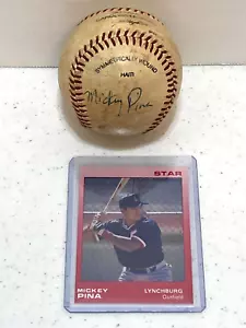 Mickey Pina Signed Official Carolina League Baseball & 1988 Lynchburg R Sox Card - Picture 1 of 7