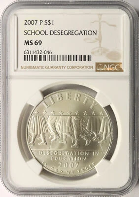 2007-P School Desegregation Silver Dollar $1 NGC MS69 - Image 1 of 2