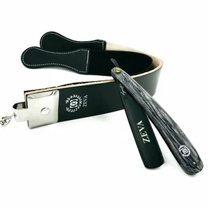 JUEGO DE AFEITADO DE MADERA DE BORDE RECTO DE MADERA HÚMEDA PARA HOMBRE + AFILADO DE CUERO - Imagen 1 de 2