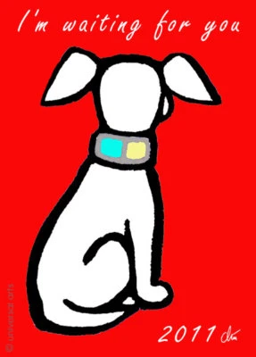 JACQUELINE DITT - I'm waiting for you ACEO ltd.Druck Grafik Mini ger.sign.Hund  - Bild 1 von 3