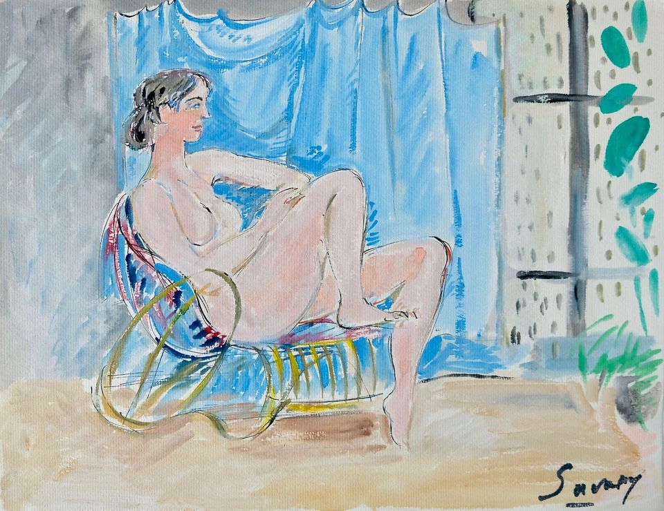 Robert Savary - Original Painting - Gouache - Nude on Armchair - Image 1 of 1