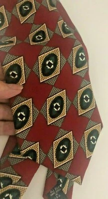 CORBATA De Colección G J CAHN SEDA CUELLO BORGOÑA GRIS BEIGE VERDE GRANATE COSIDO A MANO Retro Foto 1 de 4