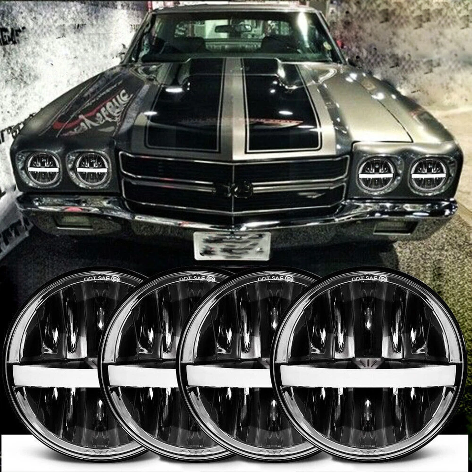 4PCS 5-3/4 5.75" LED Headlights Hi/Lo With DRL For Chevrolet Chevelle 1964-1970 - Image 1 of 4