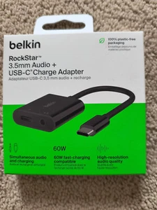 Belkin Rockstar 3.5mm Audio + USB-C Charge Adapter 60W fast-charging compatible - Zdjęcie 1 z 4